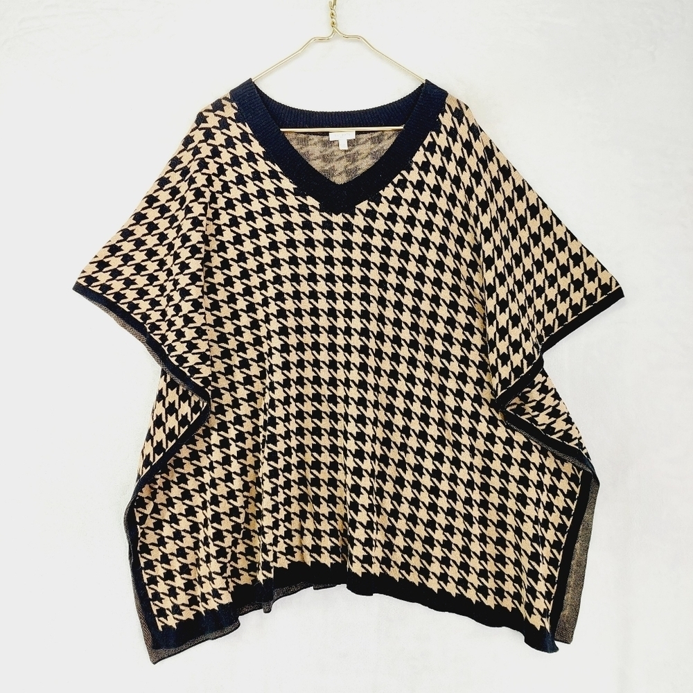 Talbots Black & Brown V-Neck Poncho Sweater 3312